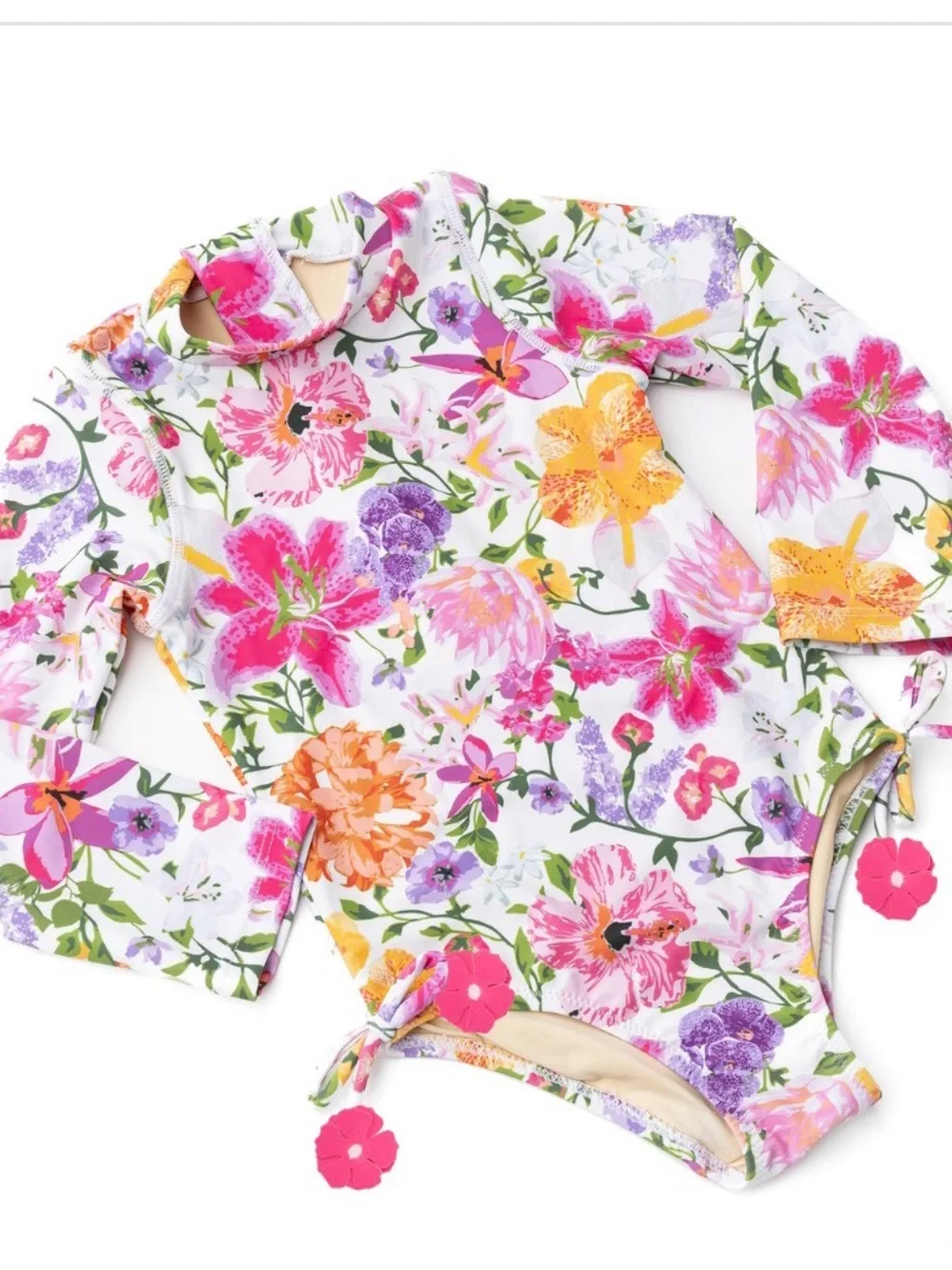 Floral Long-Sleeve Rash Guard Swimsuit - Pink Multi